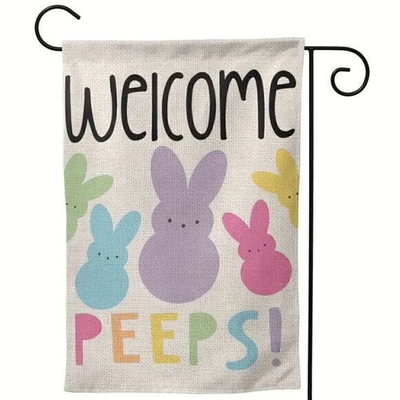 Welcome Peeps Garden Flag Womens Kids Bunny Character Yard Home Decor New - Picture 1 of 6